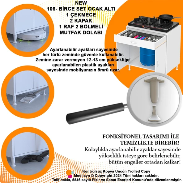Modilayn BİRCE XXXL-80 x 87 x 48 cm Kapaklı Set Ocak Altı Çok Amaçlı Mutfak & Banyo Dolabı ürün görseli 1