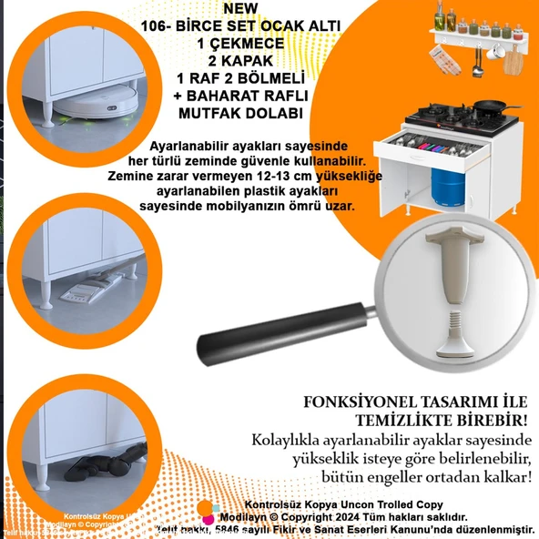 Modilayn BİRCE XXL-75 x 87 x 48 cm Tüp Bölmeli Set Ocak Altı Dolap ve Baharat Rafı ürün görseli 1