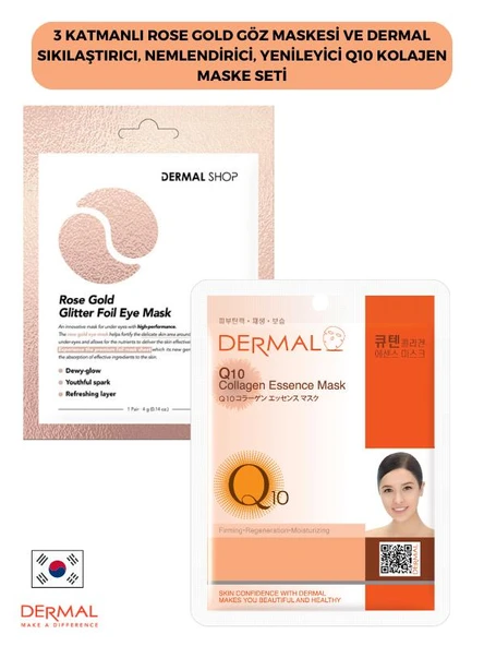 3 Katmanlı Rose Gold Göz Maskesi ve Dermal Sıkılaştırıcı, Nemlendirici, Yenileyici Q10 Kolajen Maske Seti ürün görseli 1
