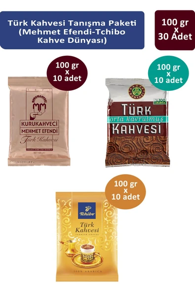 Türk Kahvesi Tanışma Paketi (Tchibo-Mehmet Efendi-Kahve Dünyası ) 100 gr x 30 Adet ürün görseli 1