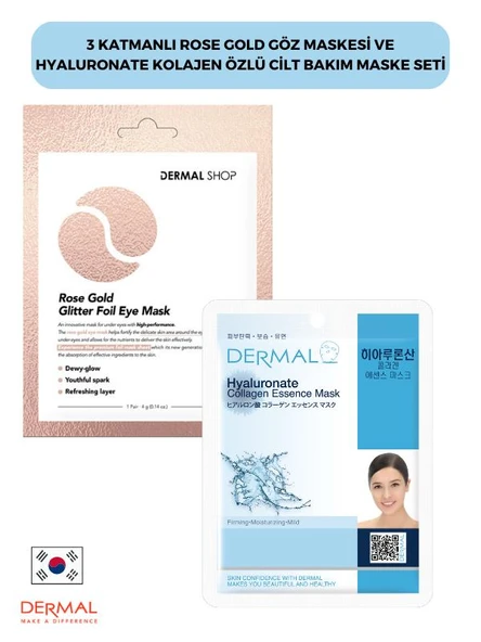 3 Katmanlı Rose Gold Göz Maskesi ve Hyaluronate Kolajen Özlü Cilt Bakım Maske Seti ürün görseli 1