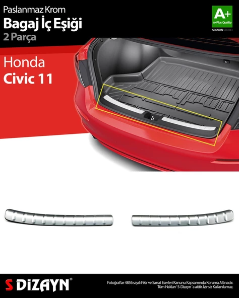 S-Dizayn Honda Civic 11 Krom Bagaj İç Eşiği 2 Parça 2021 Üzeri ürün görseli 1