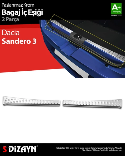 S-Dizayn Dacia Sandero 3 Krom Bagaj İç Eşiği 2 Prç 2020 Üzeri ürün görseli 1