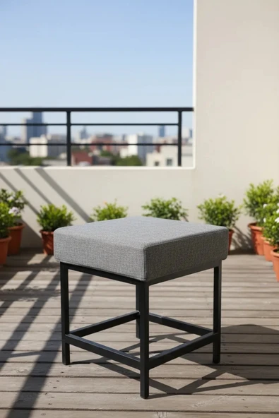 adımshops Metal ayaklı Sırtsız Bank Puf Bench Balkon-bahçe-kafe-çay Seti pufu ürün görseli 1