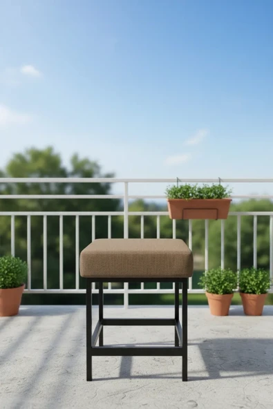adımshops Metal ayaklı Sırtsız Bank Puf Bench Balkon-bahçe-kafe-çay Seti pufu ürün görseli 1