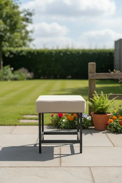 adımshops Metal ayaklı Sırtsız Bank Puf Bench Balkon-bahçe-kafe-çay Seti pufu ürün görseli 1