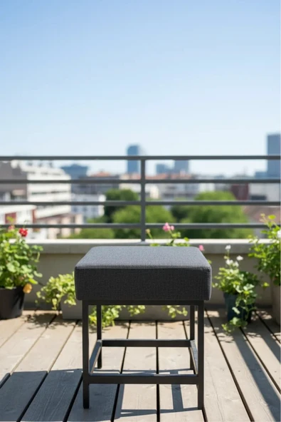 adımshops Metal ayaklı Sırtsız Bank Puf Bench Balkon-bahçe-kafe-çay Seti pufu ürün görseli 1
