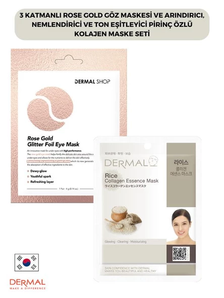 3 Katmanlı Rose Gold Göz Maskesi ve Arındırıcı, Nemlendirici Ve Ton Eşitleyici Pirinç Özlü Kolajen Maske Seti ürün görseli 1