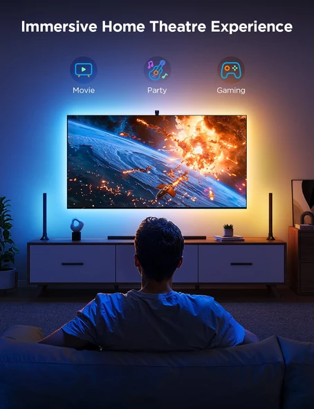 Govee TV Arkası Led Şerit Aydınlatma + 2'li Aydınlatma Bar + Tv ile Renk Senkronizasyon 55-65 inç Tüm TV'ler Uyumludur ürün görseli 1