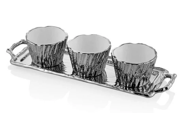 Lamedore Unformed Gümüş Tepsili Çerezlik Seti 43x13,5x9 Cm 1BXS-107A6S ürün görseli 1