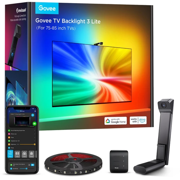Govee Envisual Led 3 Lite TV Arkası Led Şerit Ambiyans Aydınlatma Tv Renk Senkronizasyonu 75-85 inc TV'ler ile Uyumludur ürün görseli 1