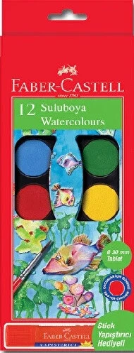 FABER CASTELL 12 Lİ BÜYÜK BOY SULUBOYA SIVI YAPIŞTIRICI HEDİYELİ ürün görseli 1