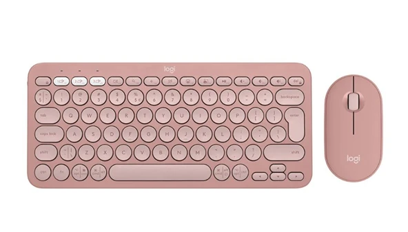 LOGITECH PEBBLE 2 SESSİZ KABLOSUZ TÜRKÇE Q KLAVYE VE MOUSE PEMBE 920-012247 ürün görseli 1