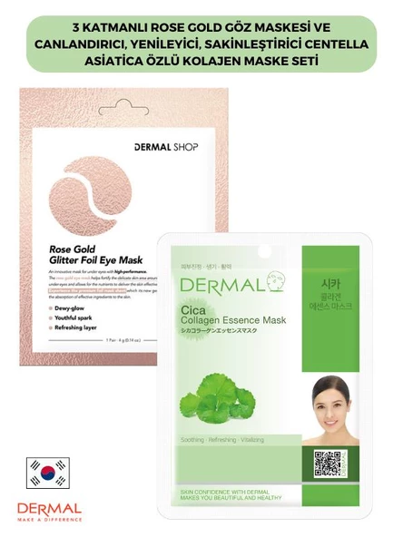 3 Katmanlı Rose Gold Göz Maskesi ve Canlandırıcı, Yenileyici, Sakinleştirici Centella Asiatica Özlü Kolajen Maske Seti ürün görseli 1