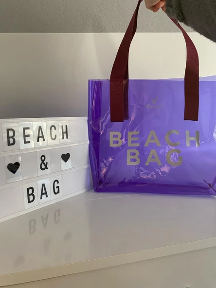 LV-BB0001 BEACH BAG MOR PLAJ ÇANTASI ŞEFFAF PVC ürün görseli 1