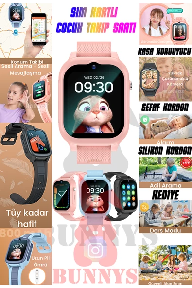 Bunnys   Sim Kartlı Akıllı Çocuk Takip Saati 4G Arama Konuşma Özellikli Konum Takibi HEDİYELİ ürün görseli 1