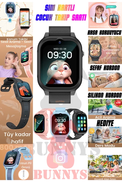 Bunnys   Sim Kartlı Akıllı Çocuk Takip Saati 4G Arama Konuşma Özellikli Konum Takibi HEDİYELİ ürün görseli 1