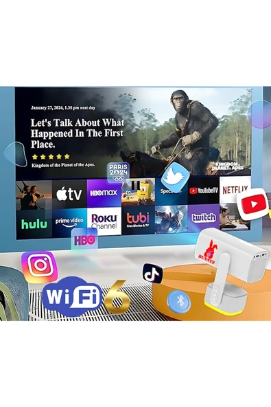 RABBİT STORE   Taşınabilir Şarjlı 4K Destekli 1080P Android Sistemli Projeksiyon Cihazı ürün görseli 1