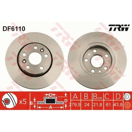 Ön Fren Disk Tkm Renault Kangoo 1.6 16V- 1.5 Dci 09- Trw Df6110 ürün görseli 1