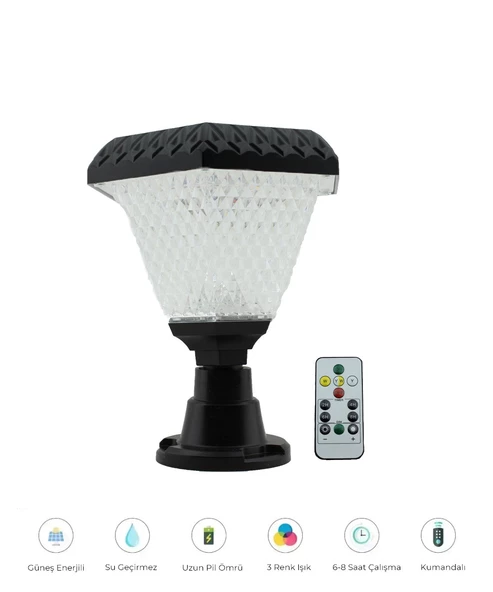 30w Solar Kristal Bahçe Aydınlatması 3 Renk Işık - Kumandalı ürün görseli 1