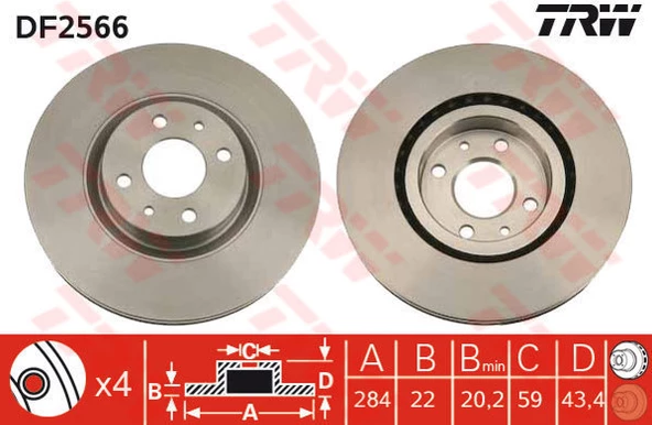 Ön Fren Disk 2 Adt Doblo 05- Linea Bravo Stilo 01- Trw Df2566 ürün görseli 1