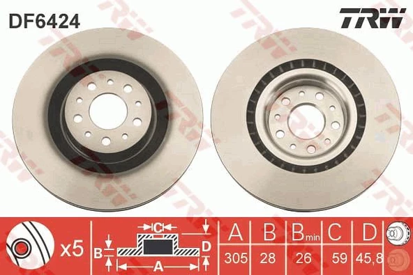 Trw Df6424 Ön Fren Disk 2 Adet Doblo1 200- Combo 2012- ürün görseli 1