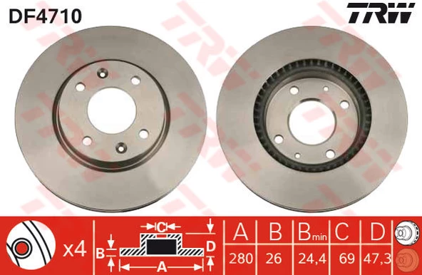 On Fren Disk Takımı 2 Adet Elantra / Sonata Trw Df4710 ürün görseli 1
