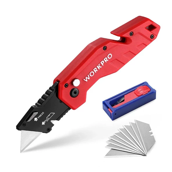 WORKPRO WP211018 Profesyonel Katlanır Çok Amaçlı Rötuş Maket Bıçağı + 10 Adet Yedek Bıçak ürün görseli 1