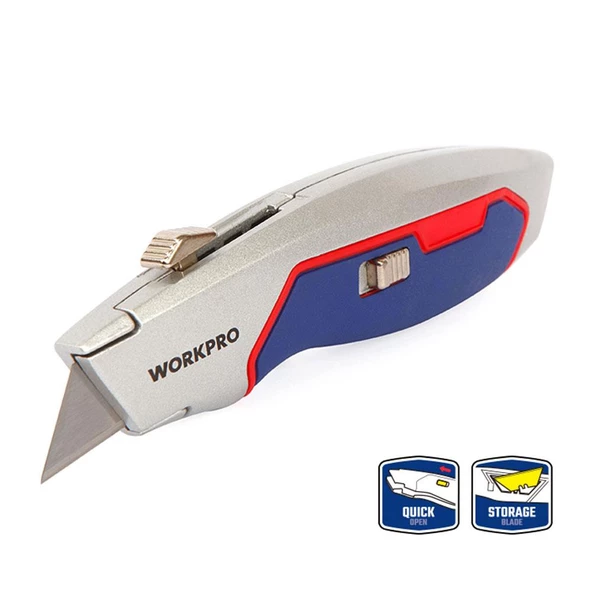 WORKPRO WP213011 Ağır Hizmet Alüminyum Gövde Geri Çekilebilir Rötuş Maket Bıçağı + 3 Adet Yedek Bıçak ürün görseli 1