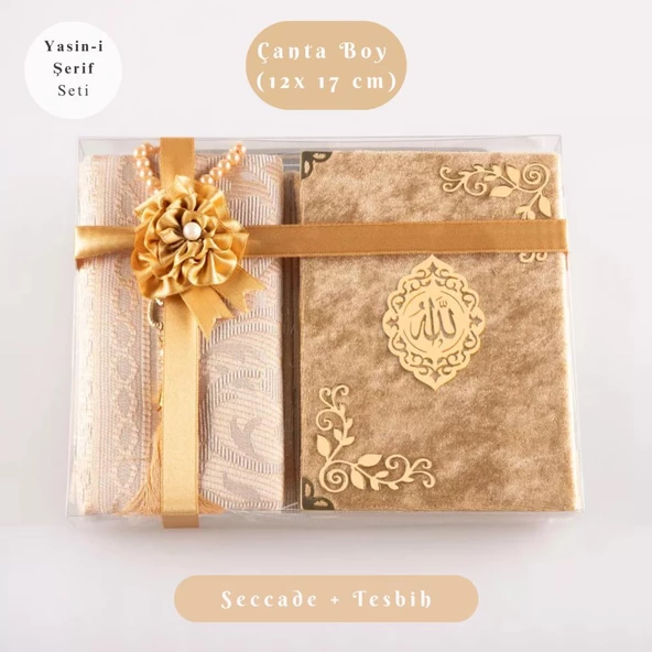 Yasin +  Seccade +  Tesbih Hediye Seti (Çanta Boy, Raşel Cilt, ŞemsLafzatullah, Gold) ürün görseli 1