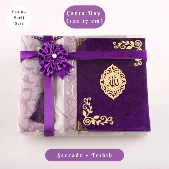 Yasin +  Seccade +  Tesbih Hediye Seti (Çanta Boy, Raşel Cilt, ŞemsLafzatullah, Mor) ürün görseli 1