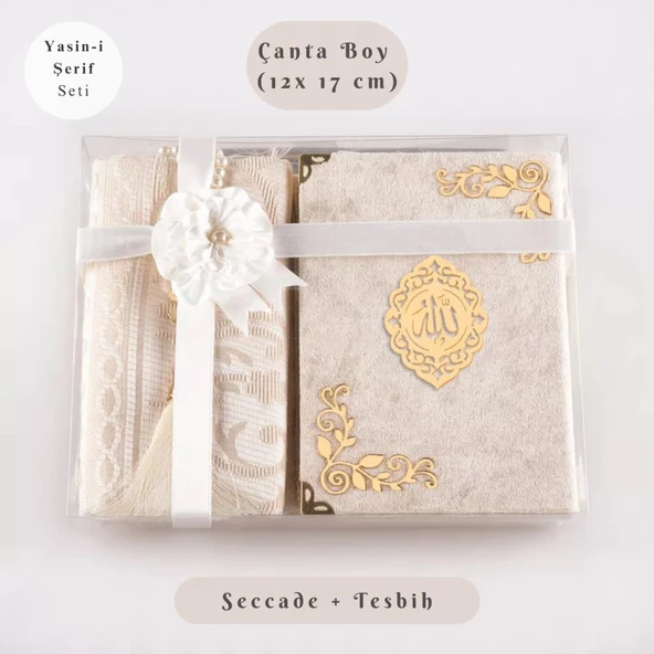 Yasin +  Seccade +  Tesbih Hediye Seti (Çanta Boy, Raşel Cilt, ŞemsLafzatullah, Krem) ürün görseli 1