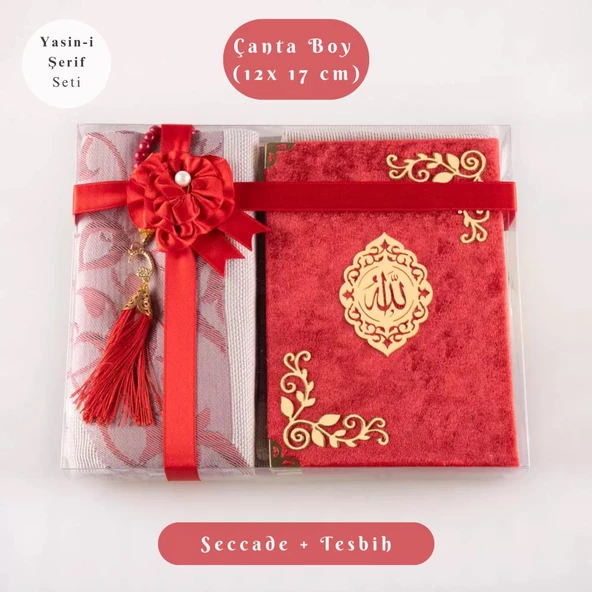 Yasin +  Seccade +  Tesbih Hediye Seti (Çanta Boy, Raşel Cilt, ŞemsLafzatullah, Kırmızı) ürün görseli 1