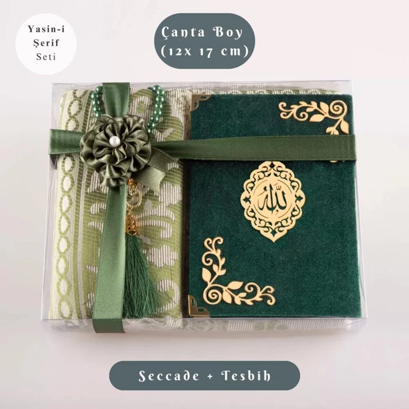 Yasin +  Seccade +  Tesbih Hediye Seti (Çanta Boy, Raşel Cilt, ŞemsLafzatullah, Yeşil) ürün görseli 1