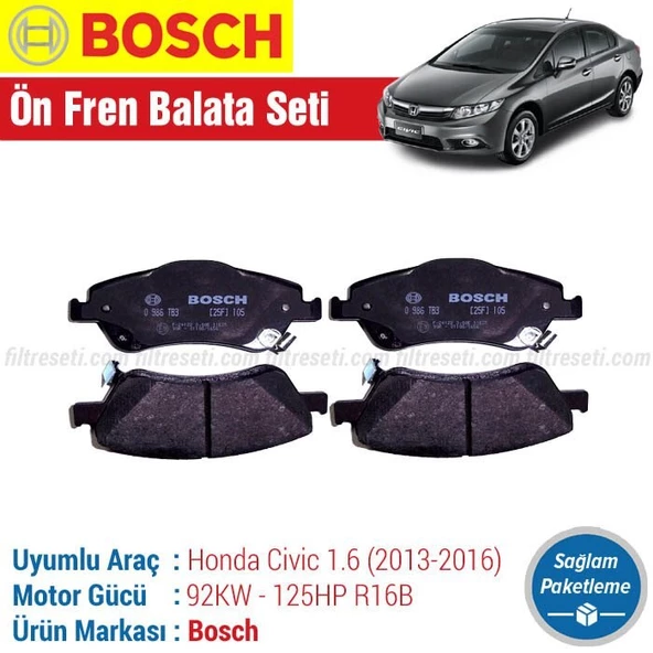 Honda Civic 1.6 Fb7 Bosch Ön Fren Balatası 2013-2016 ürün görseli 1