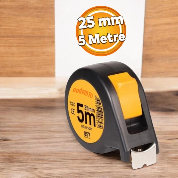 Şerit Metal Bükülebilir Metre 5 metre En 25 mm Düğmeli Ölçüm Ölçme Plastik Kasalı Soft Helix ürün görseli 1