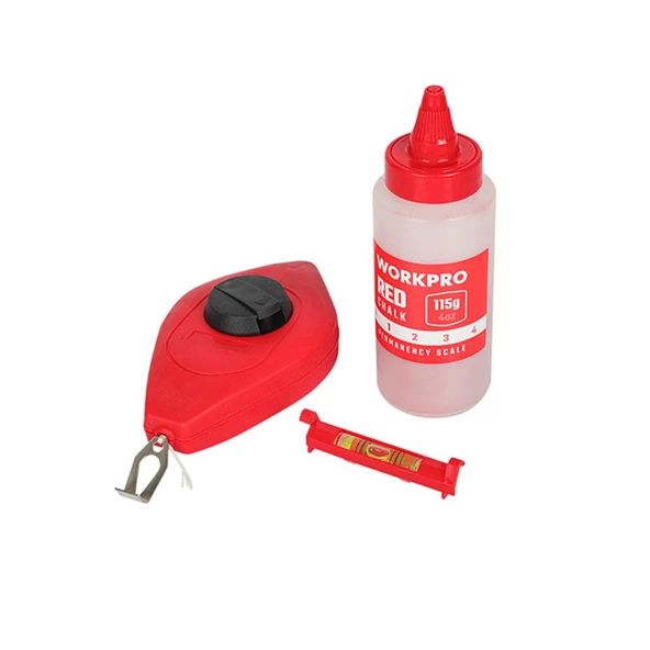 WORKPRO WP329019 Çizim İpi Seti 115gr Kırmızı Çizim İpi Boyası + Mini Su Terazisi + 30M Çizim İpi ürün görseli 1