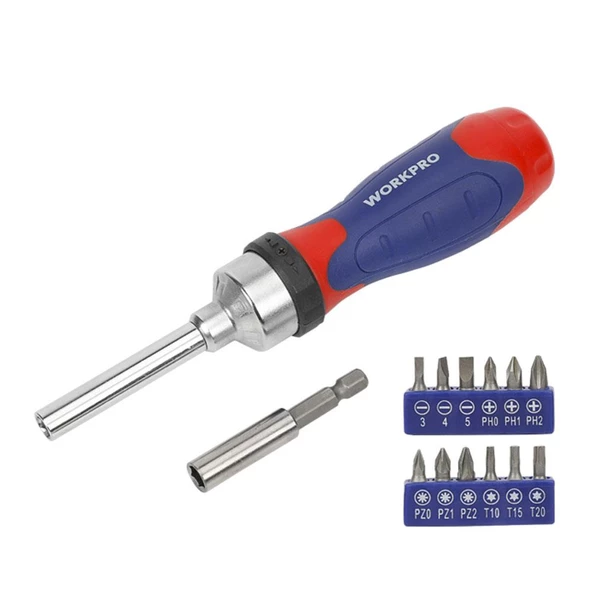 WORKPRO WP200524 14 Parça Profesyonel CR-V Cırcırlı Bits Tornavida Seti ürün görseli 1