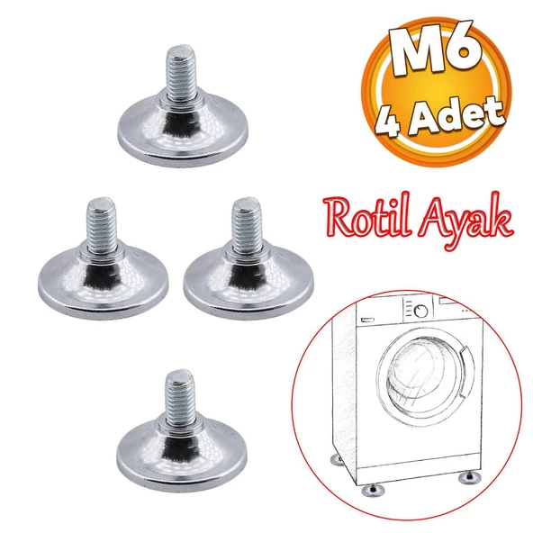 Küçük Rotil Ayak M6 Civatalı 6 mm Metal Beyaz Eşya Raf Reyon Mobilya Profil Ayağı 1.5 cm (4 Adet) ürün görseli 1