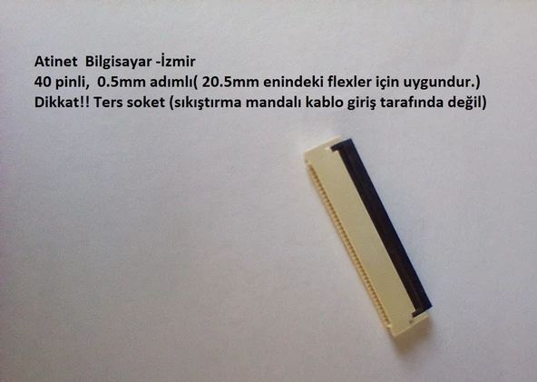40 Pin 0.5 adımlı Flex Soketi Ffc Konnektörü Arka girişli 40-0.5-Arka ürün görseli 1