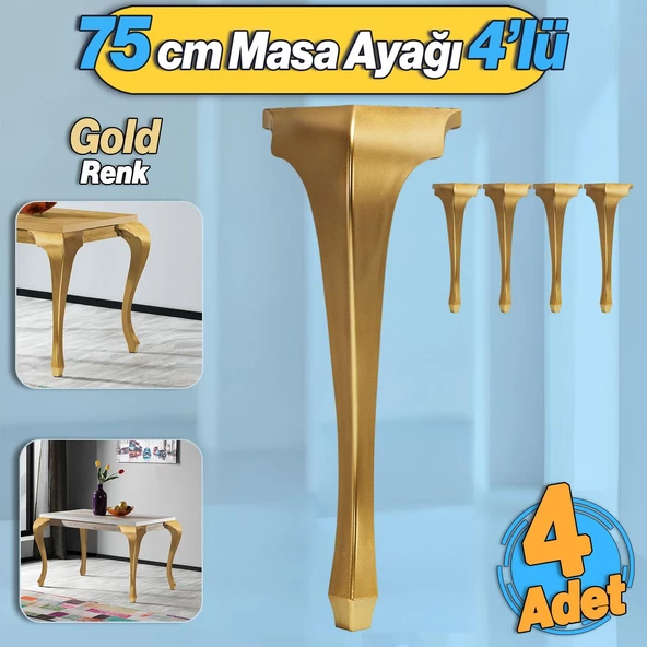 4 Adet Lukens Masa Dresuar Ayağı 75 cm Plastik Altın Gold Mutfak Yemek Masası Mobilya Ayakları ürün görseli 1