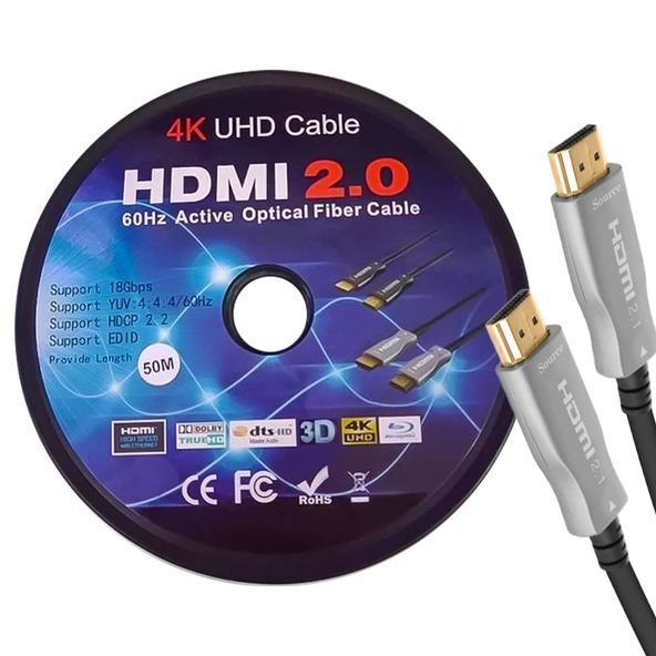 Powermaster PM-32807 50 Metre HDMI 2.0 Görüntü Ses Kablosu 3D 4K Ultra HD (4096X2160@60Hz) ürün görseli 1