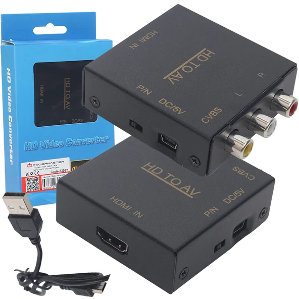 Powermaster PM-33523 HDMI TO RCA AV NTSC/PAL Görüntü Dönüştürücü Çevirici Adaptör Metal Kasa ürün görseli 1