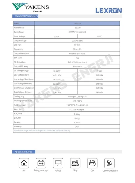 1200 Watt 24V Modifiye Sinüs İnverter Lexron - Resim 4