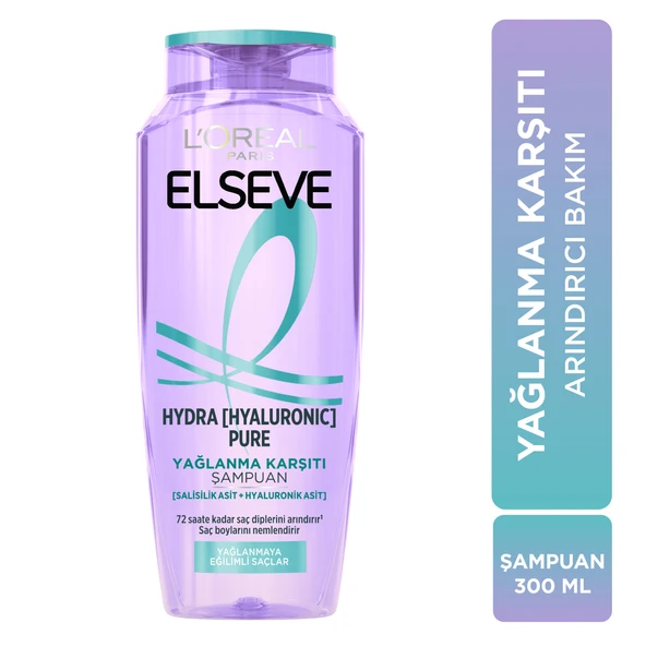 L'Oréal Paris Elseve Hydra [Hyaluronic] Pure Salisilik Asit İçeren Yağlanma Karşıtı Arındırıcı Şampuan 300 ml ürün görseli 1