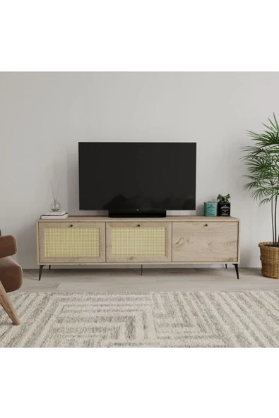 ROSEPAL 3 Bölmeli Hazeran Kapak Detaylı Meşe Tv Ünitesi ürün görseli 1