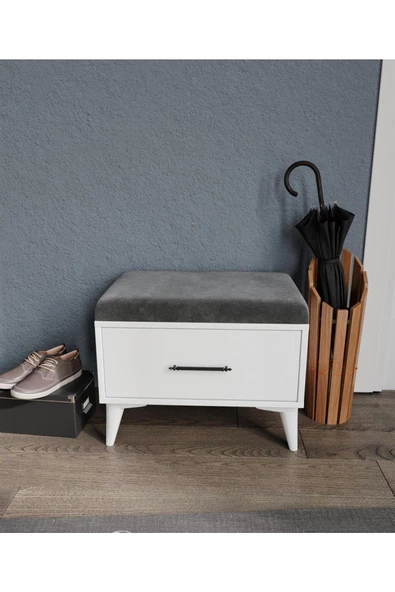 ROSEPAL Mobilya Milka Tek Çekmeceli Beyaz-antrasit Bench ürün görseli 1