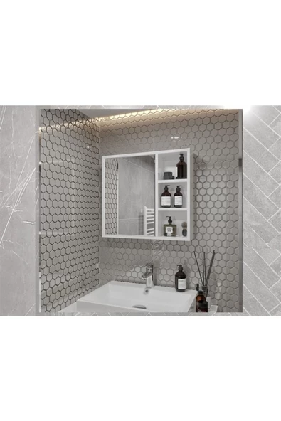 ROSEPAL Mobilya Banyo Tuvalet Aynalı Beyaz Dolap 65' ürün görseli 1
