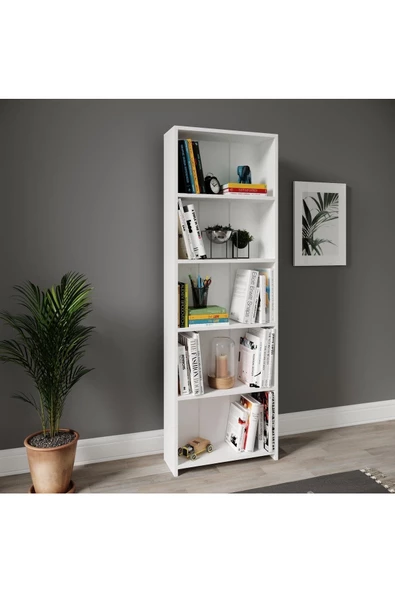 ROSEPAL Mobilya Micro Dekoratif Beyaz Kitaplık 5 Raflı ürün görseli 1