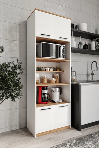 Rosepal Mobilya ASPENDOS 4 Kapaklı 7 Raflı Beyaz Erzak Dolabı ürün görseli 1